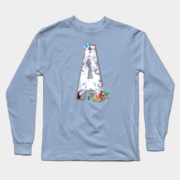 Name Initial Letter A with a Budgerigar Long Sleeve T-Shirt by KC Morcom aka KCM Gems n Bling aka KCM Inspirations